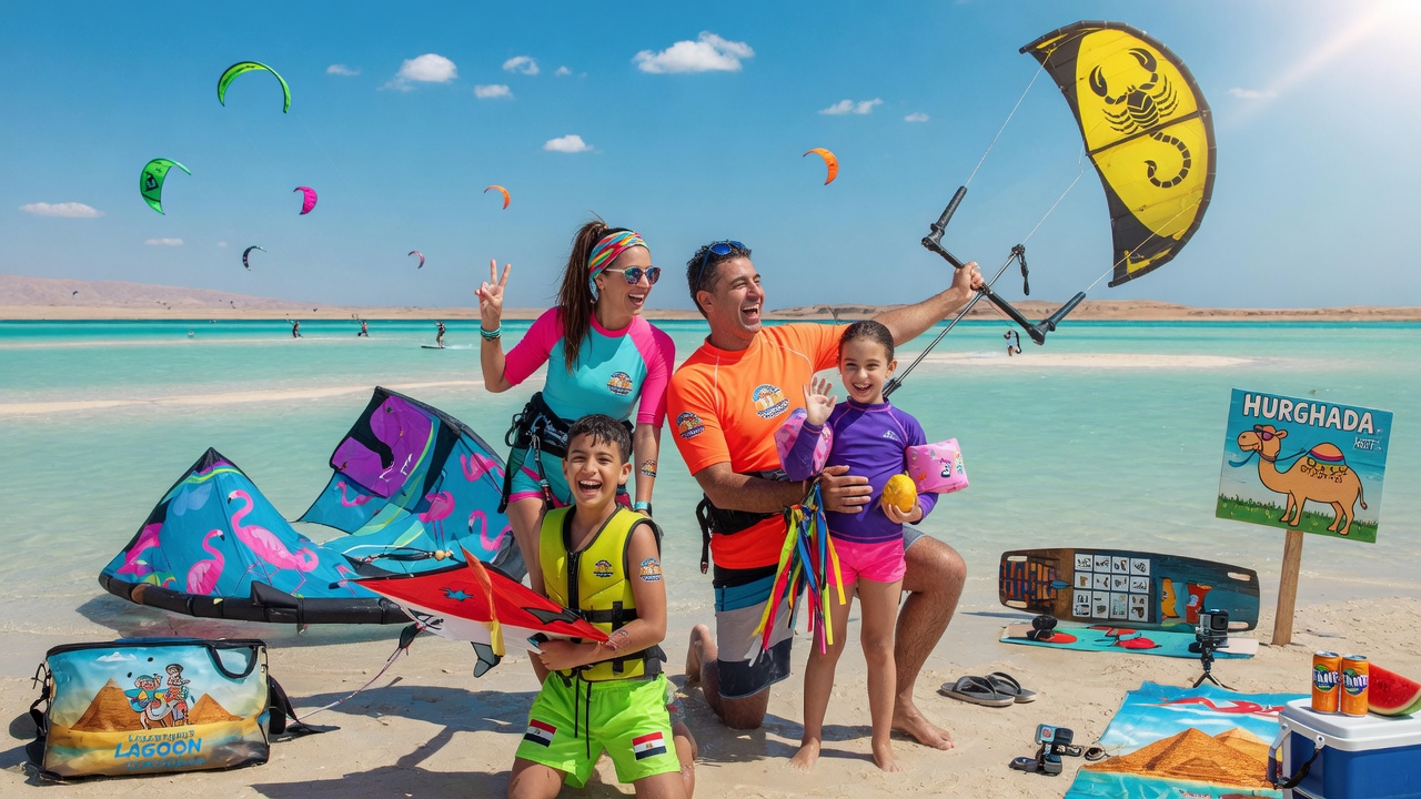 Family enjoying a kitesurfing holiday on a Hurghada lagoon